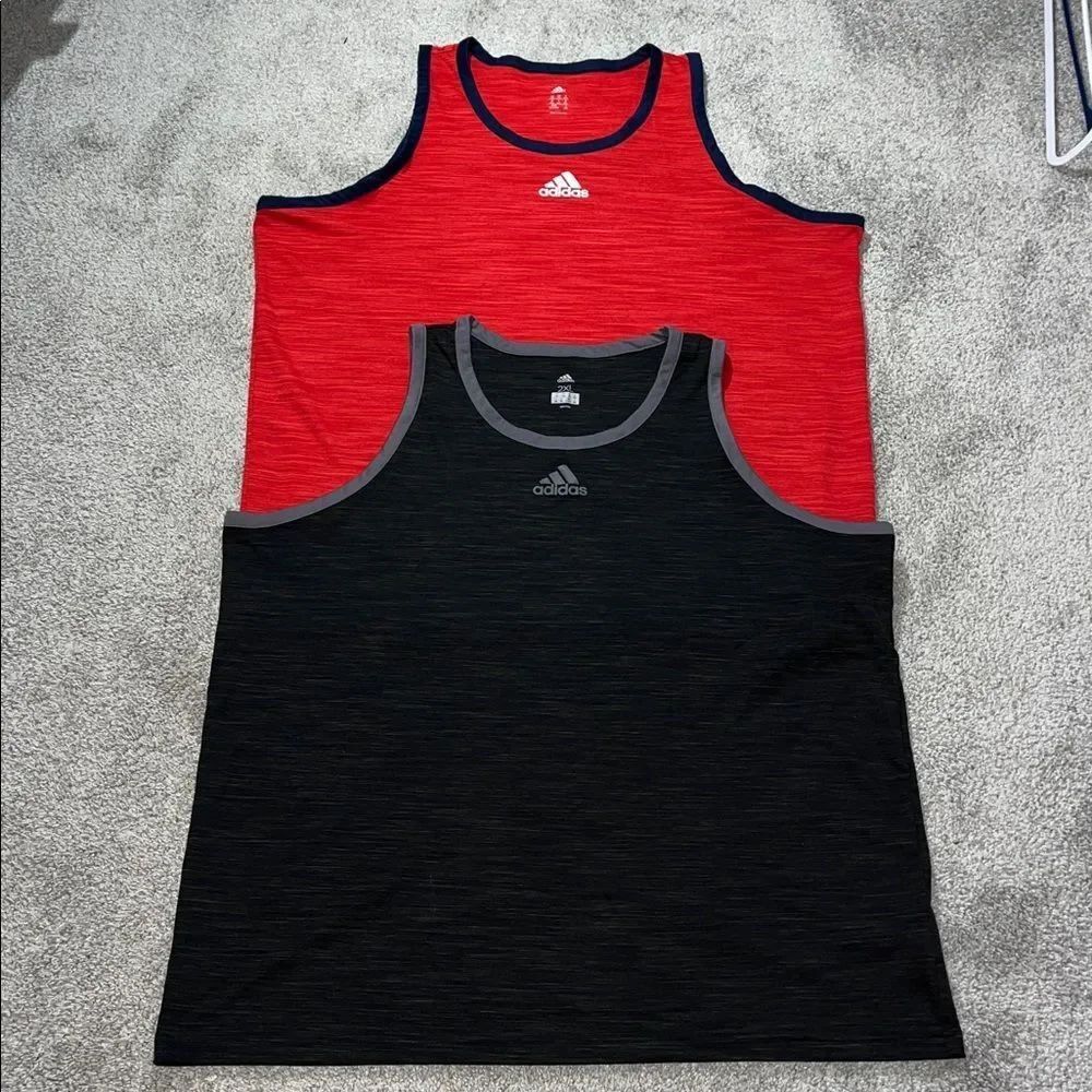 Two (2) Adidas Red & Black Sleeveless Gym Work Out Regular Tank T Muscle Shirt